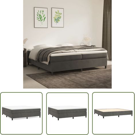 The Living Store Sommier à lattes de lit et matelas Gris foncé 200x200cm Velours - Lit Tapissier - Lit Double - Matelas À Ressorts Ensachés - Support Moyen Dur - Housse De Protection De Matelas (1/5)