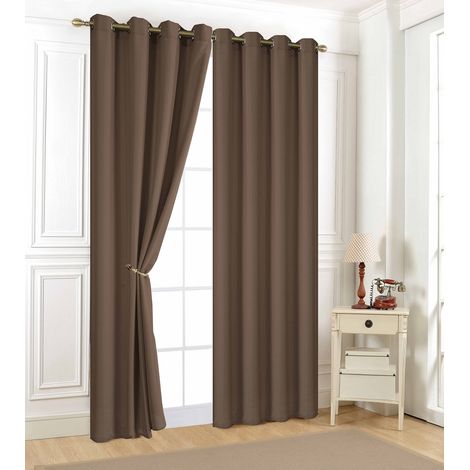 Lot de 2 rideaux uni 140 x 240 cm – 100 % microfibres – Prêt à poser avec 8 anneaux – Couleur choco – Rêves & Déco