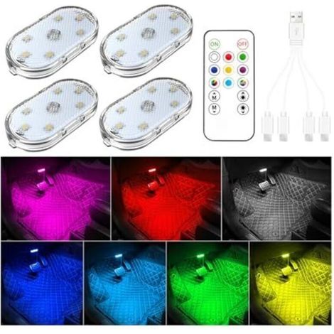 LED-Autoleuchten mit Fernbedienung, 7 Farben LED-Innenraumbeleuchtung, Ambiente-Innenraumbeleuchtung, tragbare LED-Autoleuchte (1/4)