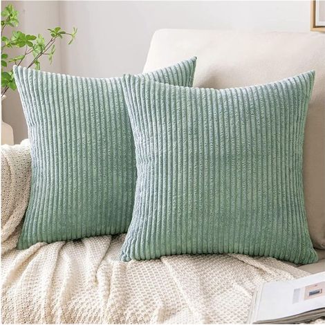 Set mit 2 Kissenbezügen 45x45 cm, mit geraden Streifen, zur Dekoration von Sofa im Wohnzimmer oder Schlafzimmer (grün) (1/5)