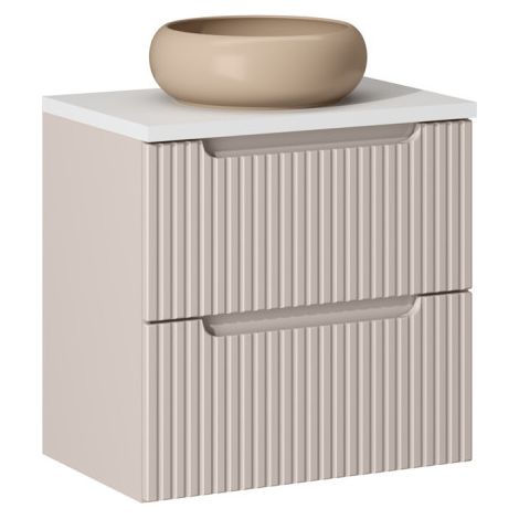 Ensemble Meuble Salle de Bain 2 tiroirs + Vasque Sable + Plateau Blanc L 60 x P 40 x H 59,5 cm - Astral - Beige crème - Livraison gratuite