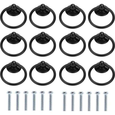 Set mit 12 runden Schubladen- oder Schrankgriffen – Vintage-Stil – Einlochmontage – Schwarz (1/5)