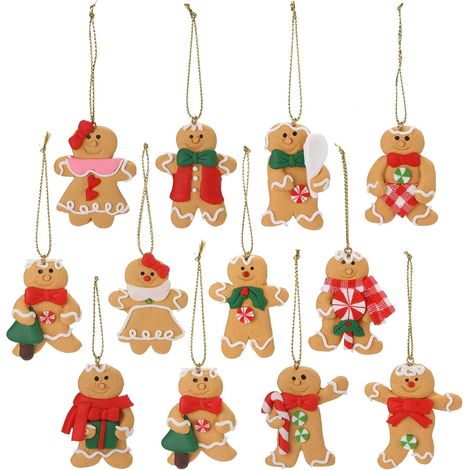 Adorno De Árbol De Navidad - Figura De Gengibre - Cerámica Blanda - Para Decoración Interior Y Exterior - 12 Unidades (1/5)