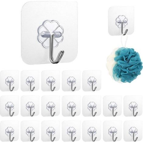 50 Imperméable Lourd Devoir Crochets Transparents Auto-adhésifs Charge Portant 10kg Plastique Crochet Collant Fort pour Chambre Salle de Bain Cuisine Porte Murale frigo plafonnier (1/5)