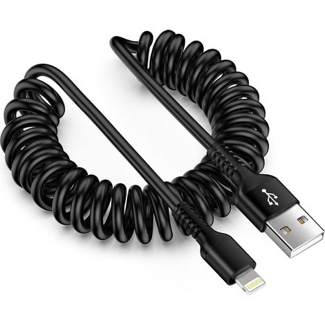 Cable Spiralé USB A à Cable Lightning, Cable USB iPhone Voiture Carplay (1/5)