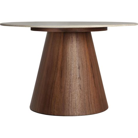 Table à manger ronde effet marbre et noyer - beige et noyer (1/5)