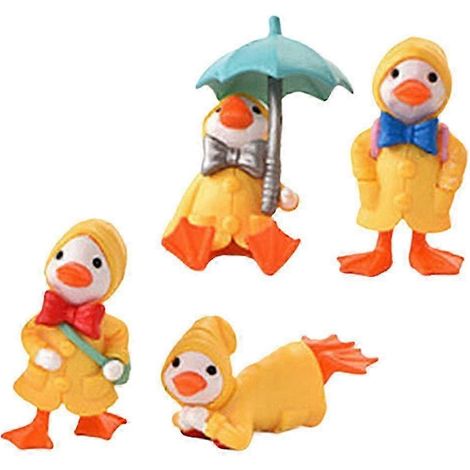 Lot de 4 mini-figurines de canards amusantes pour bureau, tableau de bord, jardin, pot de fleurs, figurine miniature pour intérieur et extérieur, pelouse, terrasse, jardin ou maison de poupée-Yellow