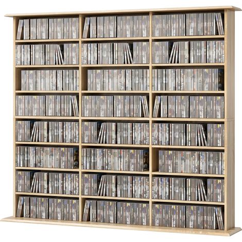 Meuble de rangement 1032 CDs / 594 DVDs, étagère multimédia, 24 compartiments et 18 étagères ajustables, chêne (1/5)