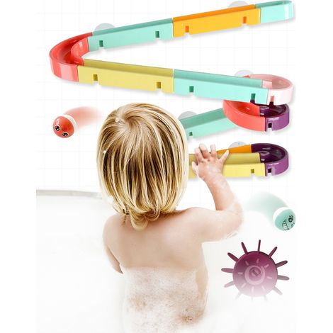 Jouets de bain pour enfants : circuit de balles d'eau à monter soi-même, jouet mural pour le bain avec cascade à remplir et à démonter, cadeau idéal pour les garçons et les filles. (1/5)