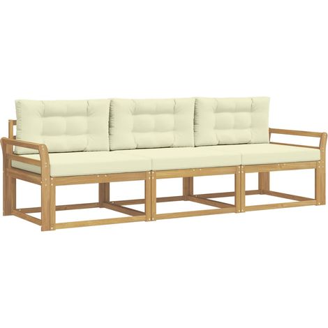 Set di divani da esterno 3 pz Salotto da Giardino Bianco e Crema Poliestere (1/5)