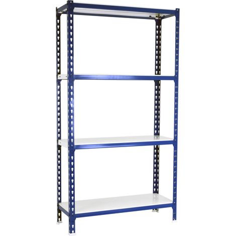 Estantería metálica sin tornillos SIMONCLICK de 4 estantes (150x90x50cm) AZUL Y BLANCO