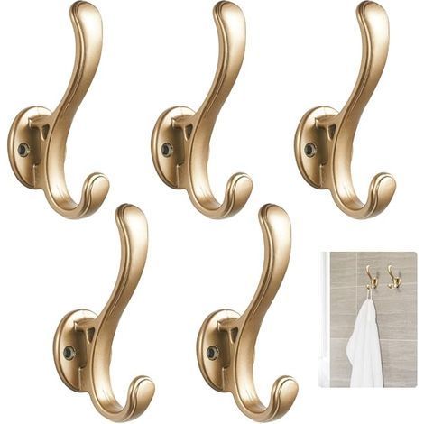 5 Pieces Crochets et Patères pour Maison, Gold Patères Portemanteaux pour Entrée, Aluminium Porte Manteau Mural, Crochets Muraux Vestiaire Avec pour L'entrée, Garage, Chambre, Balcon Salle Bains (1/5)