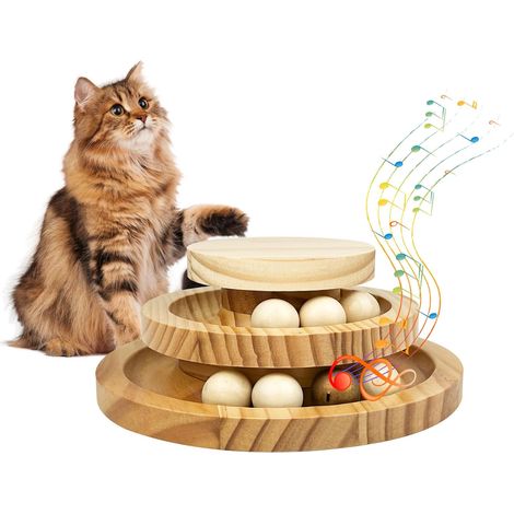 2 Niveaux Jouets pour Chats, Jouet interactif pour Chat en Pin (1/5)