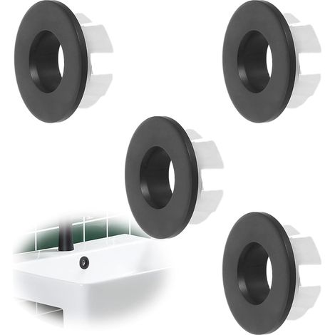 4 Pcs Anneau De DéBordement D’éVier,Couvercle De Trop-Plein pour Lavabo Couvercle De Trop-Plein Anneau Trop-Plein D'éVier Rond Couvercle De Trop-Plein pour Salle Bain Cuisine éVier Trou (Noir)