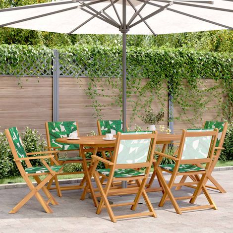 Gartenstühle 6 Stk. Klappbar Grün Stoff und Massivholz (1/5)