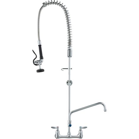 Robinet commercial avec pulvérisateur de pré-rinçage, hauteur 47", centre 8", bec pivotant 12", robinet d'évier de cuisine mural, dispositif en laiton avec douchette extractible, pour évier 1/2 (1/5)