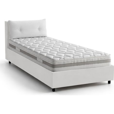 Talamo Italia Einzelbett Chantal, Containerbett mit Kunstlederbezug, 100% Made in Italy, Frontöffnung, inklusive Matratze 80x190 cm, Weiß