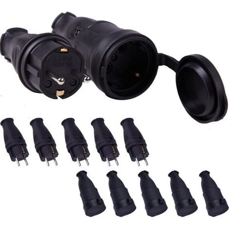 5 Sets Kit Fiche Mâle + Prise Femelle 250V 16A 4000 W Fiche Électrique en Caoutchouc Broche IP44 Fiche d'Alimentation Étanche - Pour câble de 0,5 à 3 cm² (1/4)