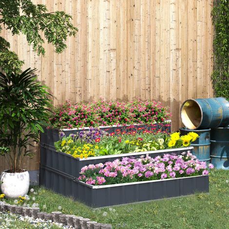 Jardinera elevada 80x62x68 cm marrón de madera con diseño escalonado y altura ergonómica (1/5)