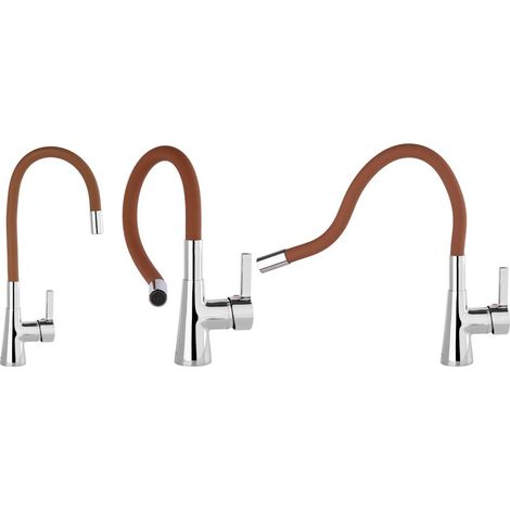 Einhebelmischer Spühltischbatterie Küchenarmatur Wasserhahn Spühltischarmatur Flexibler Auslauf Schwenkbar versch. Farben +braun (1/5)