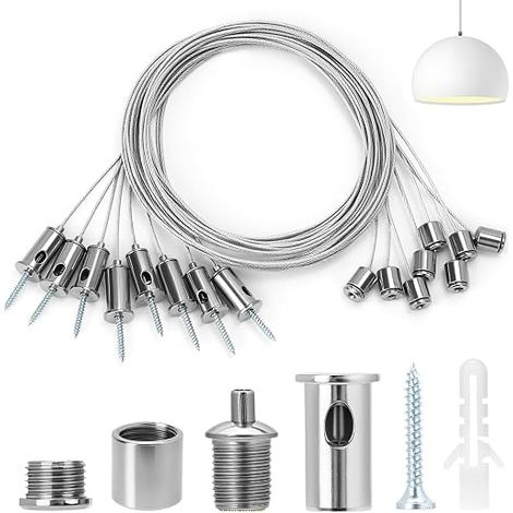 8 câbles crochet acier inoxydable, 1.5 mm x 1.5 m, câble métallique de goujon de plafond, fixation de fixation au plafond, pour plafonnier à panneau LED (1/5)
