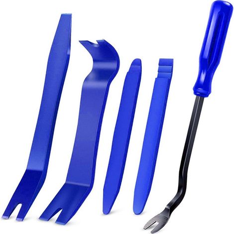 Ensemble de 5 outils de démontage intérieur de voiture, outil de retrait de panneau, kit de démontage en plastique pour voitures, adapté au démontage des autoradios, systèmes stéréo, garnitures intéri (1/5)