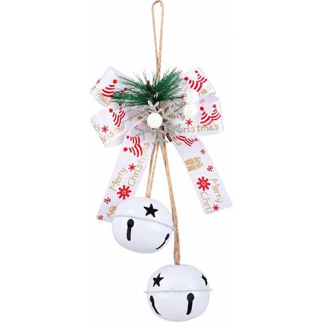 Décorations de Noël en métal avec cloche, nœud et baies, style champêtre, blanches, pour terrasse, porche ou jardin. (1/5)