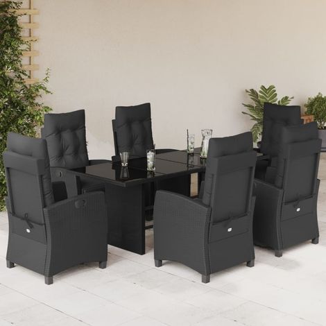 Salon de jardin 7 pièces, 6 fauteuils inclinables, résine tressée noire, table 190 x 80 cm - PANGIVO (1/5)