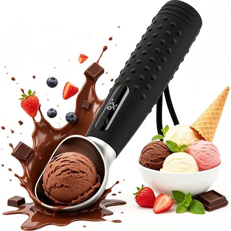 Cuillère à glace chauffante électrique rechargeable 3 niveaux de température écran LED étanche IPX6 batterie 2600mAh pour glace dure et glace italienne