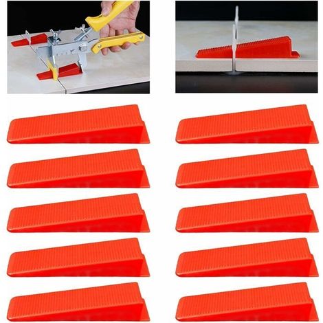 Cuñas para sistema de nivelación de baldosas, cuñas niveladoras, separadores de baldosas, nivelador de baldosas, separadores, clips de esquina, 100 piezas, rojo (1/4)