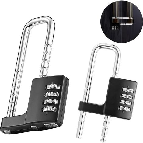 Lot de 2 cadenas à combinaison avec longue anse - Combinaison à 4 chiffres - Cadenas à anse réglable pour l'école, la salle de sport, le casier, la clôture, le portail, le refroidisseur, la (1/5)