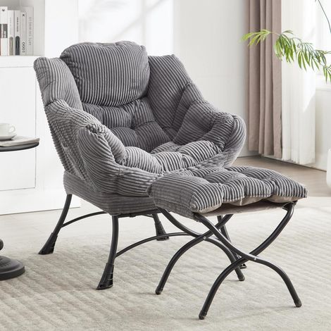 Faulenzersessel mit Ottomane Grau, Relaxsessel mit Hocker, Lounge-Sessel mit Armlehnen (1/5)
