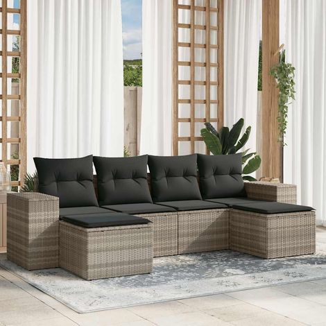 Canapé de Jardin en Résine Tressée 6 Places Gris Clair avec Coussins Détachables Ensemble Modulaire pour Terrasse (1/5)