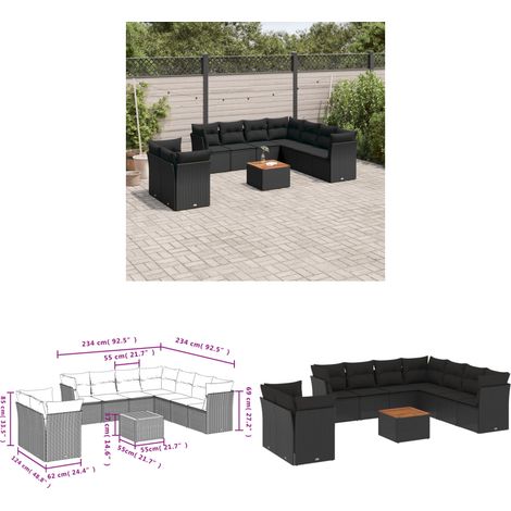 10-tlg. Garten-Sofagarnitur mit Kissen Schwarz Poly Rattan - Gartenmöbel - Outdoor Möbel - Rattan Gartenmöbel - Lounge Set - Esstischgarnitur - Home & Living (1/3)