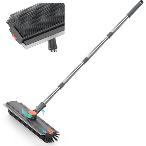 Brosse à Récurer 3 en 1 avec Manche, Brosses de Nettoyage en V avec Raclette en Silicone, Manche Réglable et Tête 360° pour Terrasse, Salle de Bain et Carrelage (1/5)
