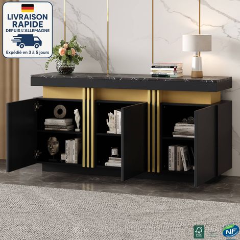 MODFU - Credenza a 3 ante con ripiani regolabili, mobile contenitore per cucina e soggiorno, 140x38x70cm, nero (1/5)