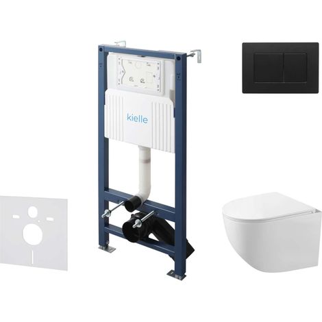 kielle Genesis New - Set bâti support, WC compact Gaia, sans rebord, abattant softclose et bouton-poussoir Gemini New III, noir mat 30528SS90 (1/5)