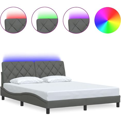 Lit double - lit simple - Cadre de lit avec LED gris foncé 160x200 cm tissu fr5130 - Maison La Vie (1/5)