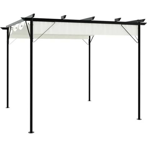 Une pergola avec toit rétractable, blanc cassé, 3 x 3 mètres, en acier. (1/5)