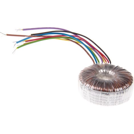 Transformateur torique RS PRO 2 sorties, 115 V ac, 230 V ac 2 x 25V c.a., 50VA ( Prix pour 1 ) (1/2)