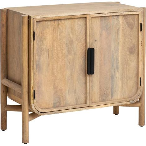 Made In Meubles – Buffet en bois de manguier 76x85x40 cm – 2 portes avec poignées métal noir – Rangement compact pour salon ou salle à manger (1/5)