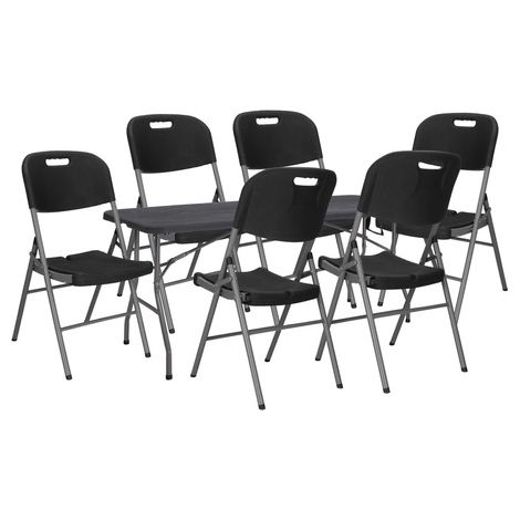 Zestaw cateringowy, tavolo da 180 cm con 6 sedie pieghevoli per banchetto, set turistico nero.