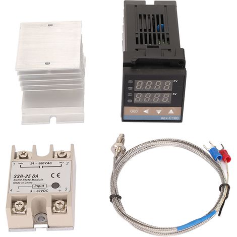 Eosnow Ensemble de Thermostat numérique PID, contrôleur de température à relais de dissipateur de chaleur à Thermocouple avec support pour poulailler de ferme 25A
