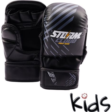 StormCloud Lynx Kinder-MMA-Handschuhe, Schwarz/Grau, 7 oz, Juniorgröße L