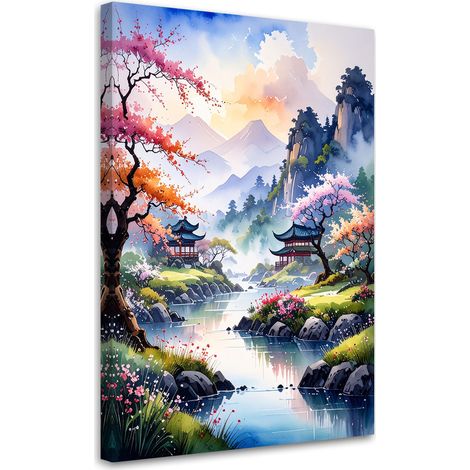 Quadro su tela Pagoda giapponese paesaggio pastello 20x30 (1/5)