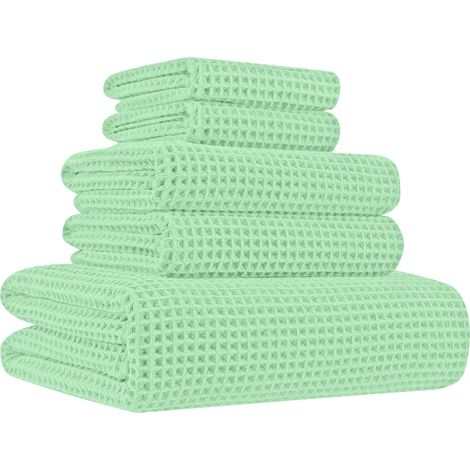Set 3/5 Pezzi Asciugamani Bagno 100% Cotone Tessuto Nido D'ape Super Assorbenti Telo Doccia Salvietta Viso Asciugamano Salviette Teli Asciugamano Ospite Prodotto Italiano Verde Acqua - 5 Pezzi