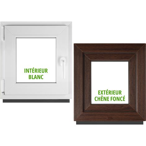 Fenêtre PVC BauPlaza 110 x 110 cm (Largeur x Hauteur) Oscillo-Battante Ouverture Gauche – Chêne Foncé Extérieur / Blanc Intérieur – Double Vitrage (1/5)