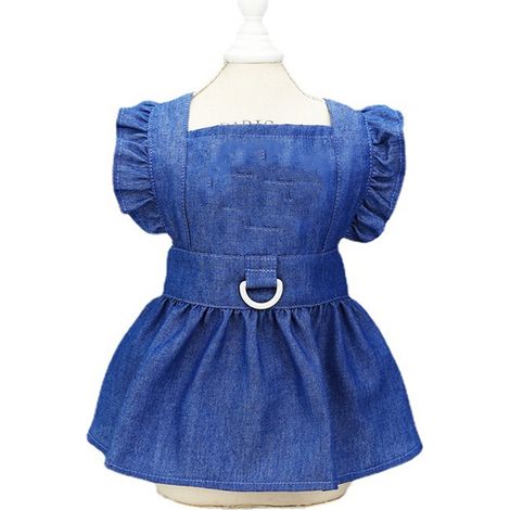 Robe En Jean Pour Chien - Harnais Ajustable Avec Anneau En D - Tenue D'Été Pour Promenade Et Fête - Taille S À Xl (1/5)