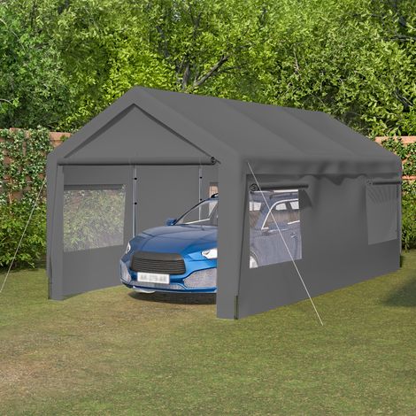 Carpa garaje (592x310x276 cm), con ventanas enrollables, paredes y techo desmontables, metal gris (1/5)