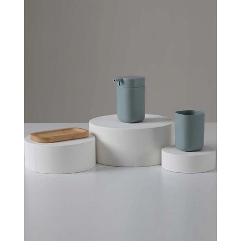Exagonshop Set accessori bagno in plastica e bamboo Verde acqua